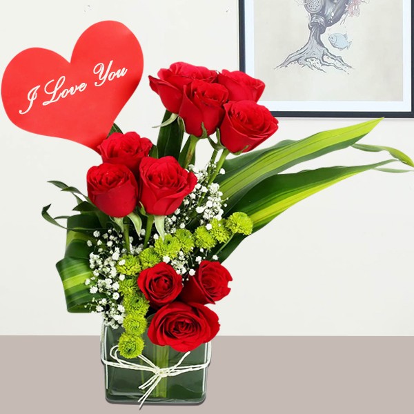 Vase Of Lovely Red Roses 